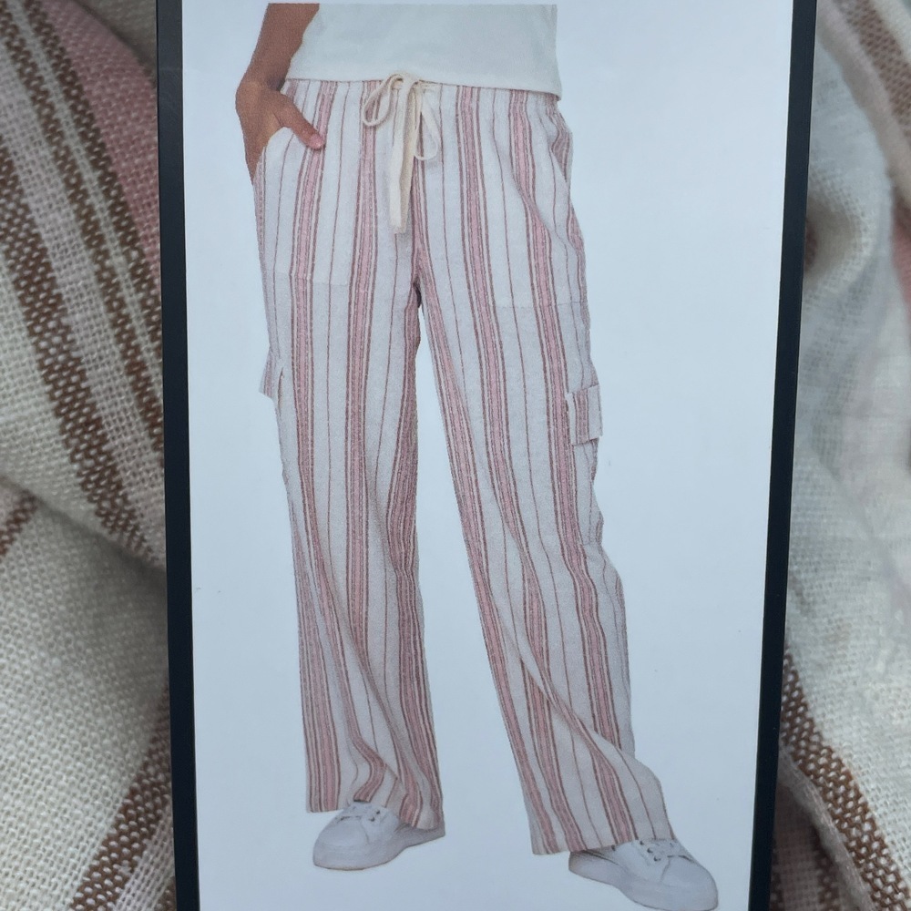 💥 Roxy Women's L Linen Cargo Pants Pink e0609